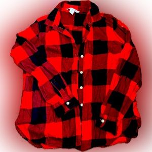 OLD NAVY | L | WOMENS | BUTTON DOWN | RED/ BLACK | PLAID | FLANNEL